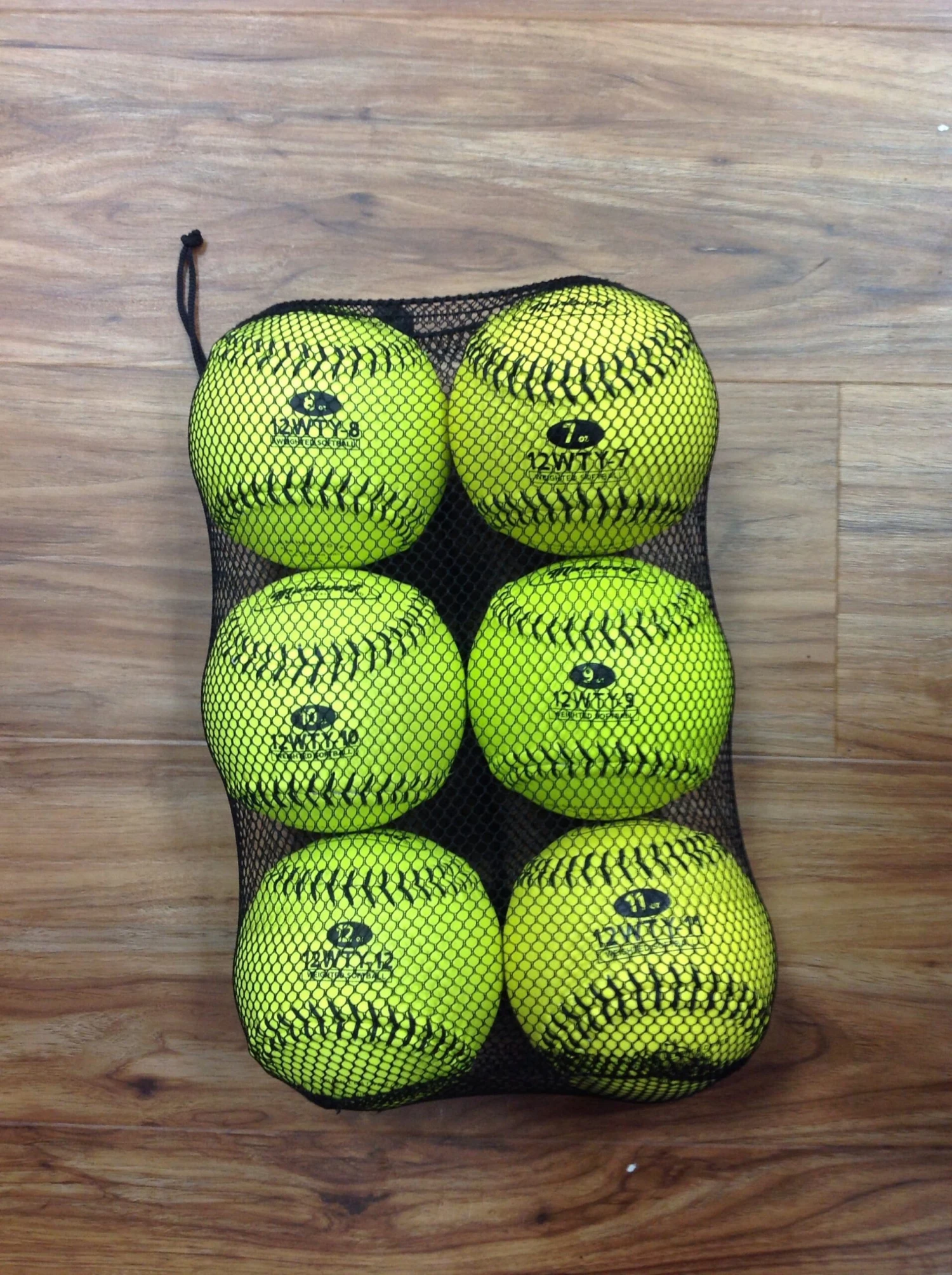 Markwort Set Of Optic Yellow 12" Weighted Leather Training Softballs 2 Markwort Set Of Optic Yellow 12" Weighted Leather Training Softballs - Image 2